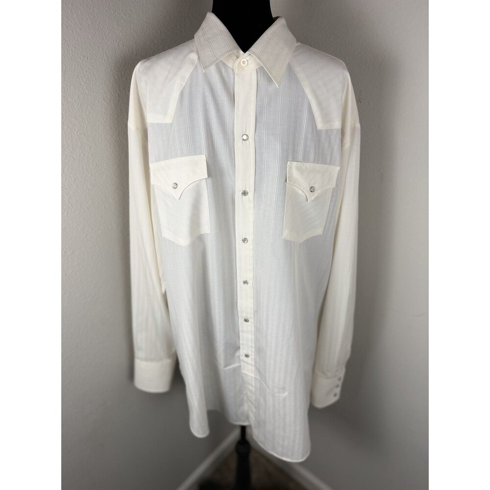 ELY Cattleman Western Pearl Snap Shirt Men’s 16.5 / 36 White Long Sleeve - Picture 5 of 15